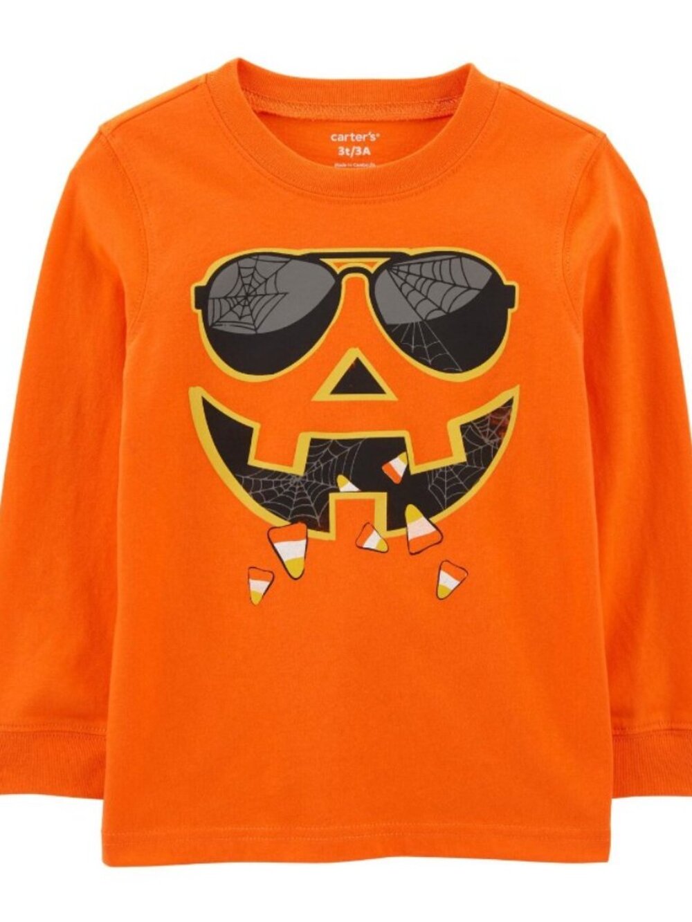 Carter's Boys 18 Months Halloween Orange Pumpkin Face Glow in Dark Top NWT
